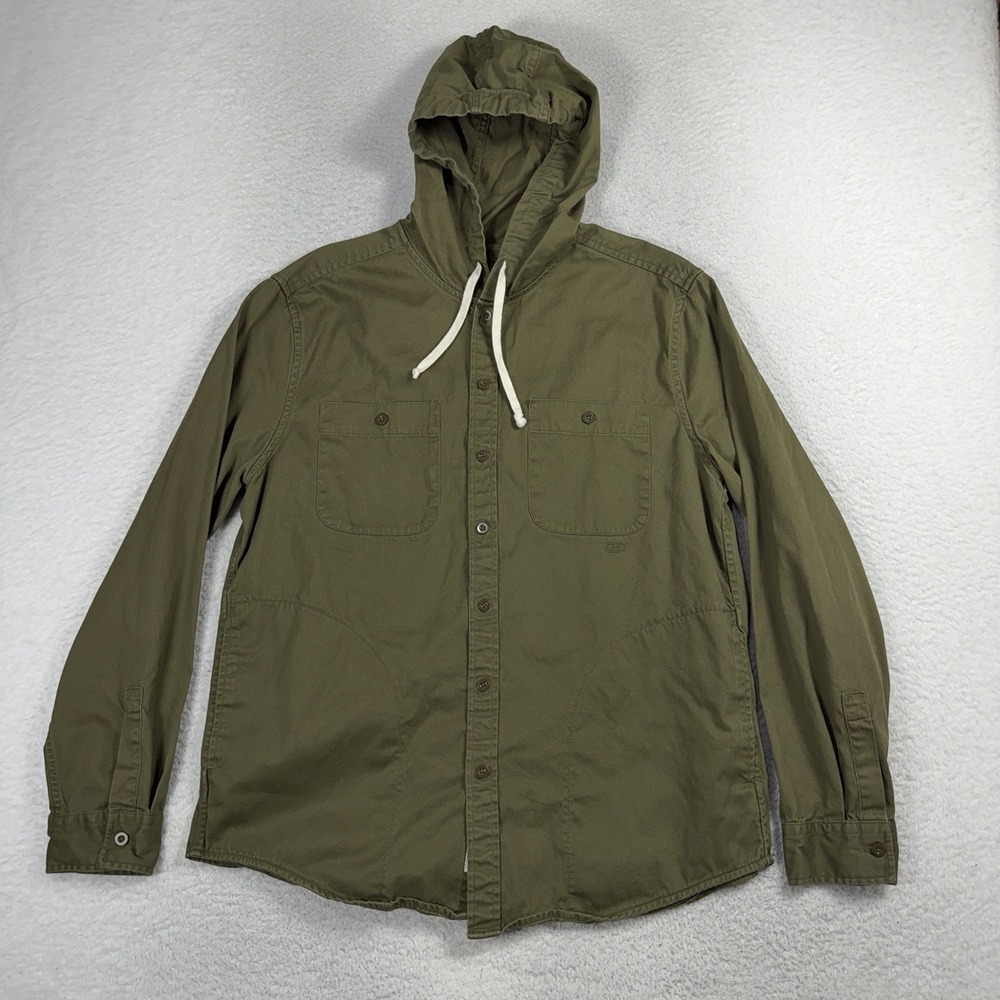 American Eagle Jacket Mens XL Green Long Sleeve Button Front Military Hooded